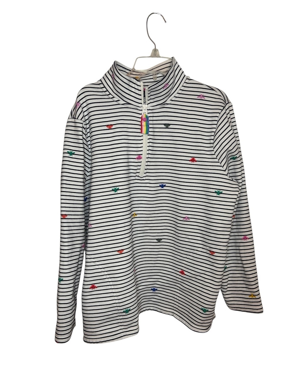 Joules Embroidered Bee Quarter Zip Pullover US 12 Striped Sweatshirt